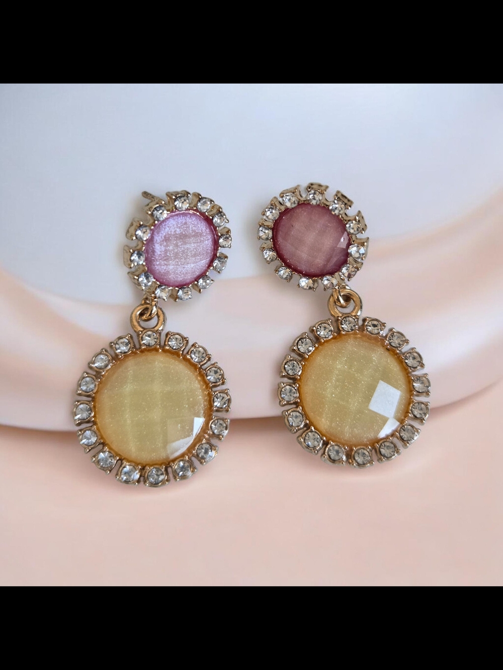 Pink and Yellow Crystal Drop Earrings - Women Jewelry